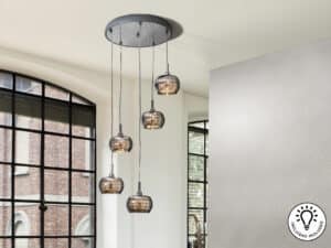 Arian 5 light pendant shown displayed in a home setting