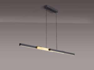 image shows a black and gold expandable linear pendant in the closed position on a blank grey background