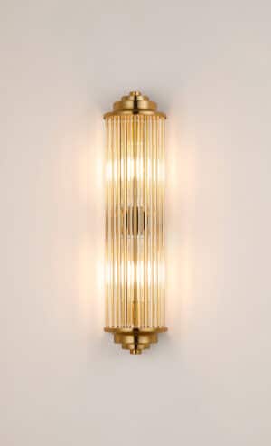 gold bathroom wall light with glass rod inserts