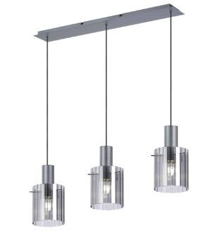 linear ribbed pendant shown in grey with ribbed smoked shades